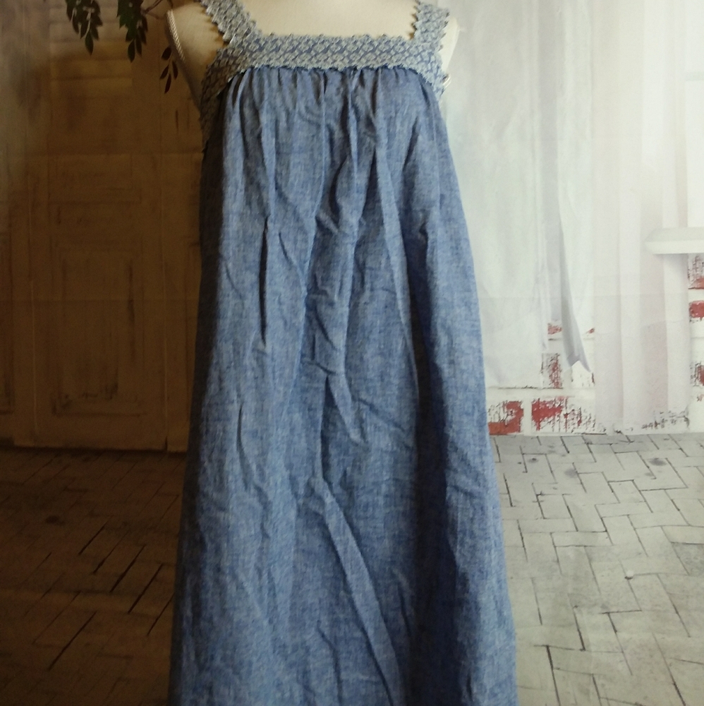 Isabel Maternity by Ingrid & Isabel light chambray linen blend lace strap dress